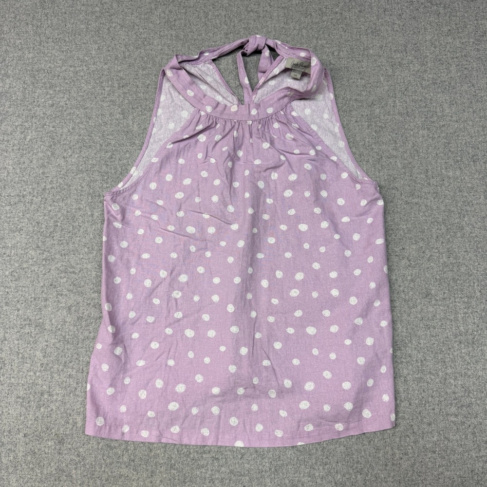 Charlie Paige Halter Top Large Purple Polka Dot Linen Blend Tie Back Sleeveless